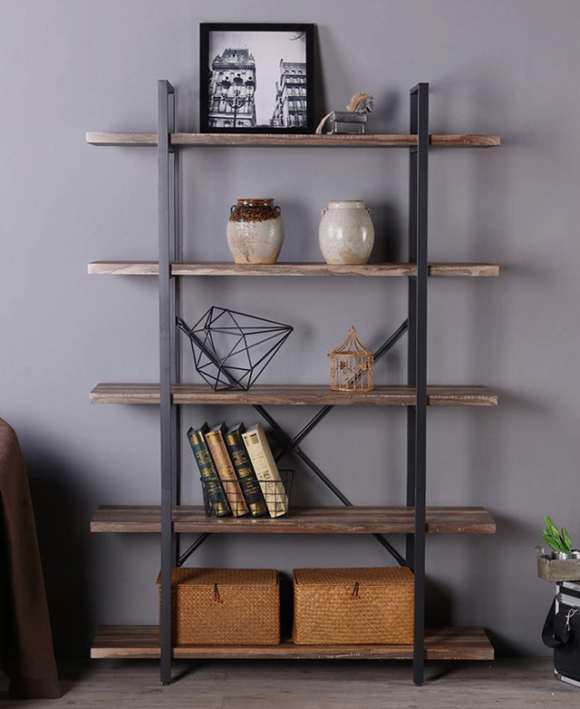The front-facing image shows the full bookshelf, complete with baskets, books and decor.