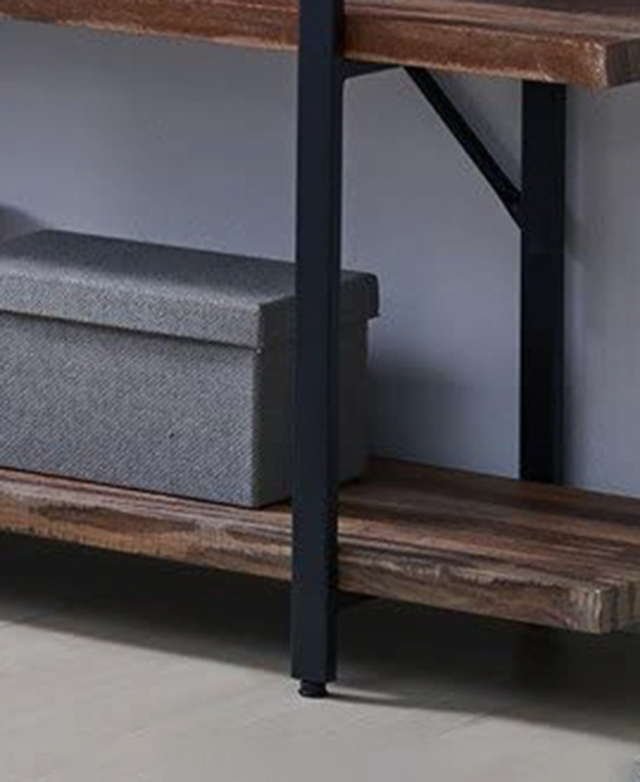 A bottom corner is highlighted to display the foot protector at the end of the black steel leg.