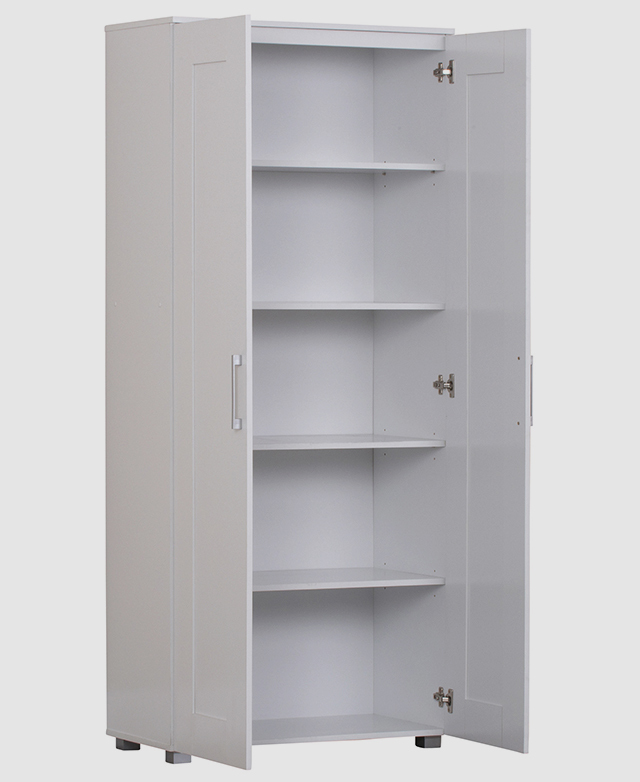 The complete cupboard is shown with both cupboard doors open, displaying all shelves inside.