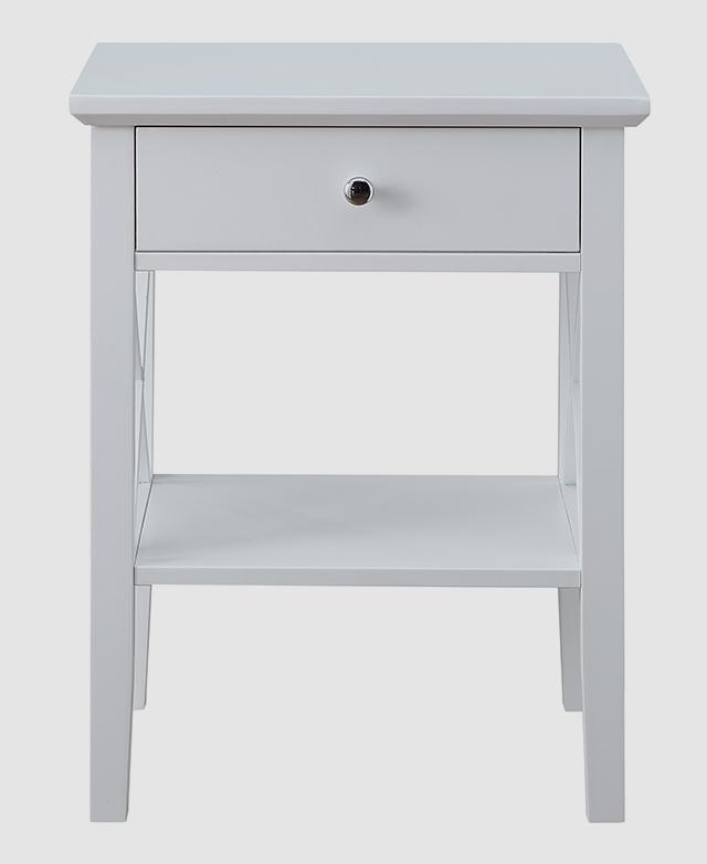 Front-on view of the bedside table shows its streamlined structure with few parts, so it's easy to assemble and maintain.
