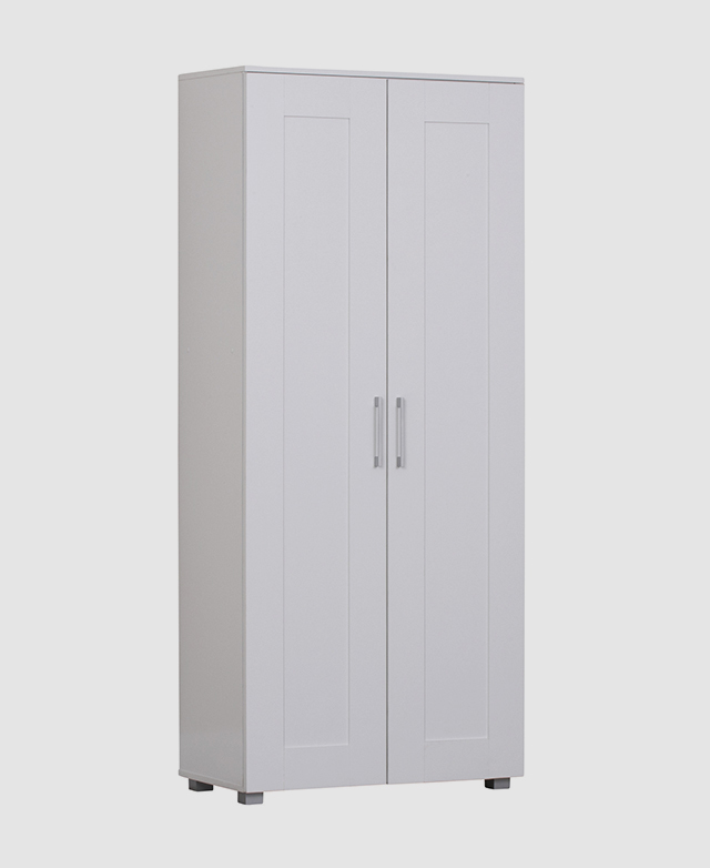 The full cupboard is shown at a slight angle with the doors closed. Each door has a panelled front.
