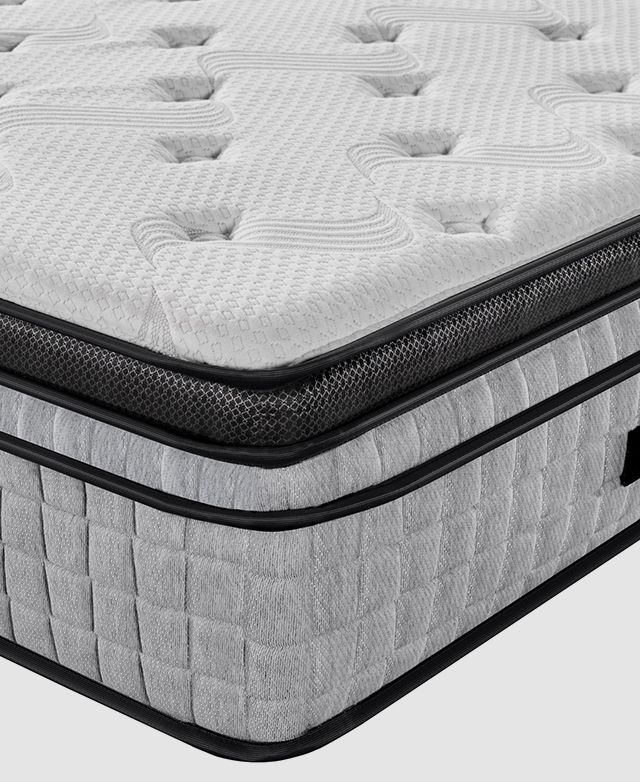 The corner snapshot shows the depth of the mattress, indicating its many layers and soft top.