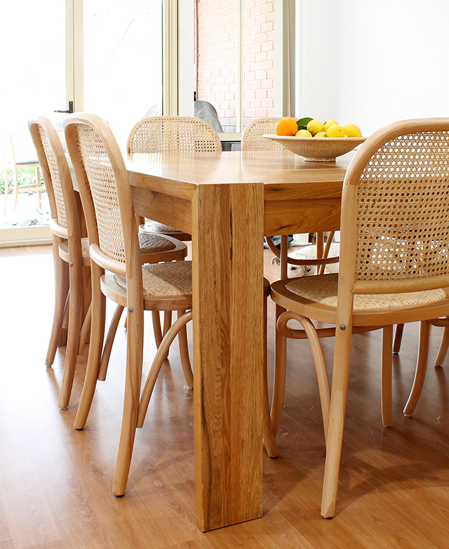 oak table and rattan chairs