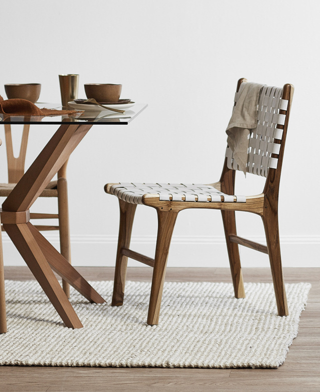 Lattice woven discount leather dining chair