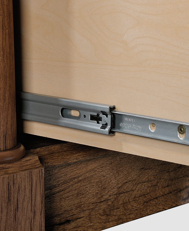 Functional metal runners are on the side of the desk drawers, offering a smooth open and close. Functional metal runners are on the side of the desk drawers, offering a smooth open and close.