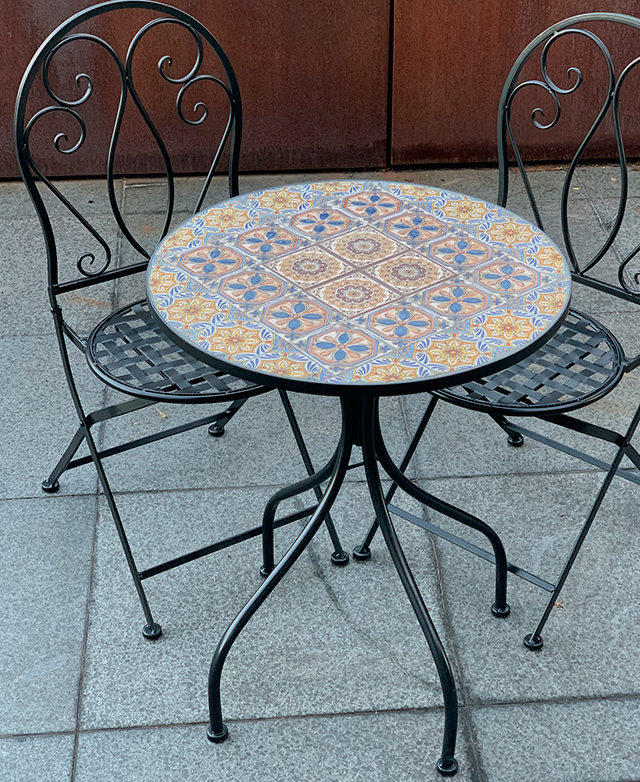 bistro table and chairs with umbrella hole