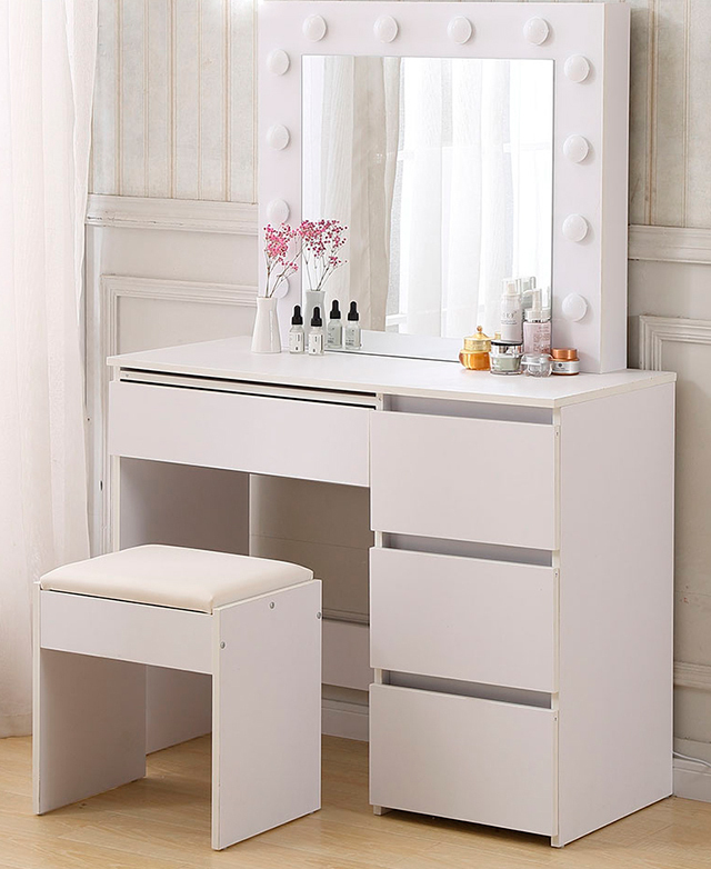 Bedroom Wood Modern Furniture White Vanity Dressing Table Dresser Makeup Vanity  Table with LED Mirror Lights - China Vanity Table, LED Tables |  Made-in-China.com