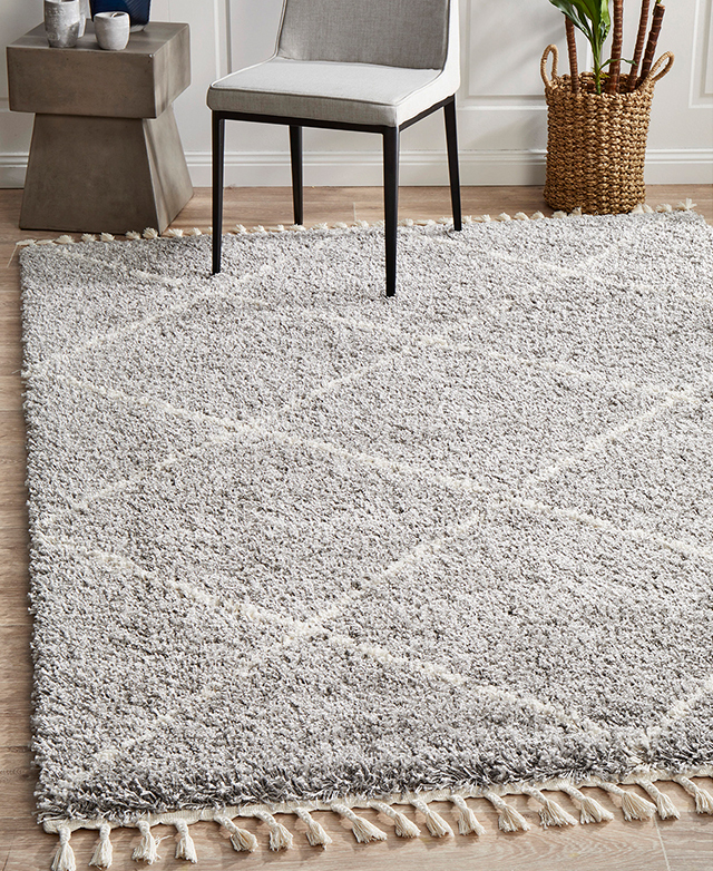 Network Rugs Silver & Ivory Nahla Fringed Moroccan Rug | Temple & Webster