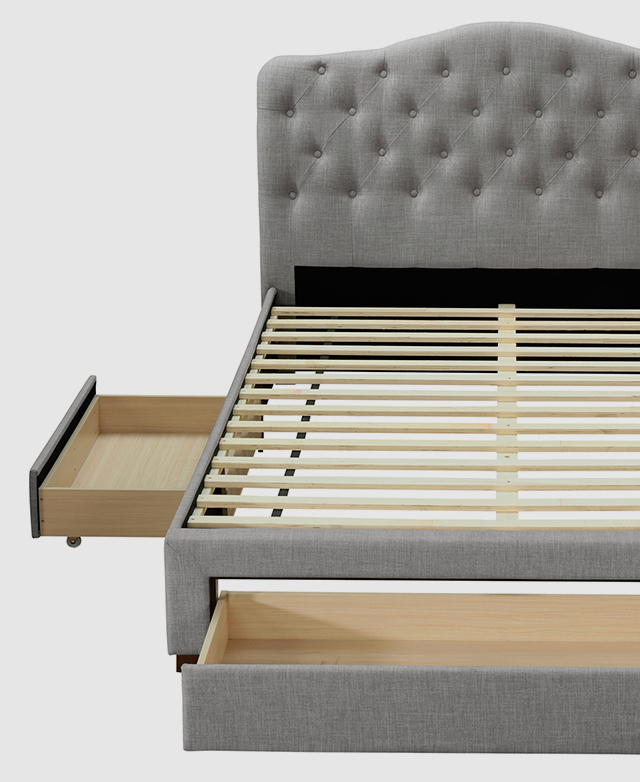 VIC Furniture Grey Kiev Upholstered Bed Frame with Storage Temple