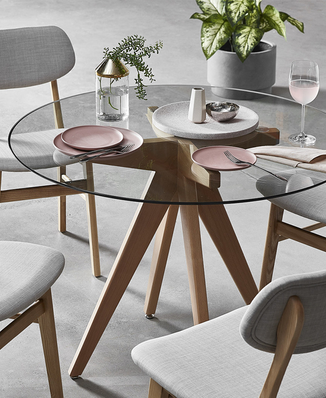 Oslo Home Hjordis Scandi Beech Wood & GlassTop Dining Table Temple