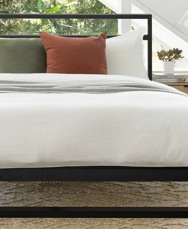 Situated in a light-filled bedroom setting, the simple design of the bed exemplifies its endless styling possibilities. Situated in a light-filled bedroom setting, the simple design of the bed exemplifies its endless styling possibilities.