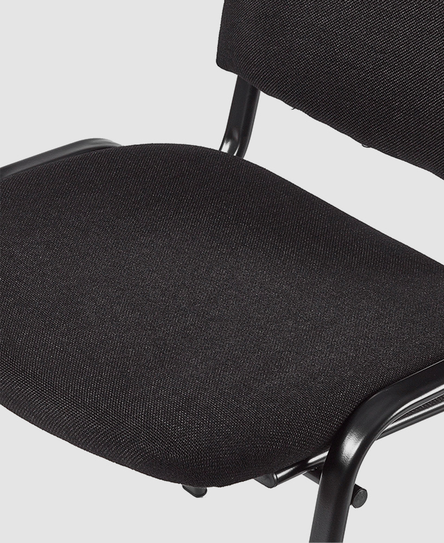 Bird's-eye view of the seat cushion, upholstered in dark grey polyester fabric. Bird's-eye view of the seat cushion, upholstered in dark grey polyester fabric.