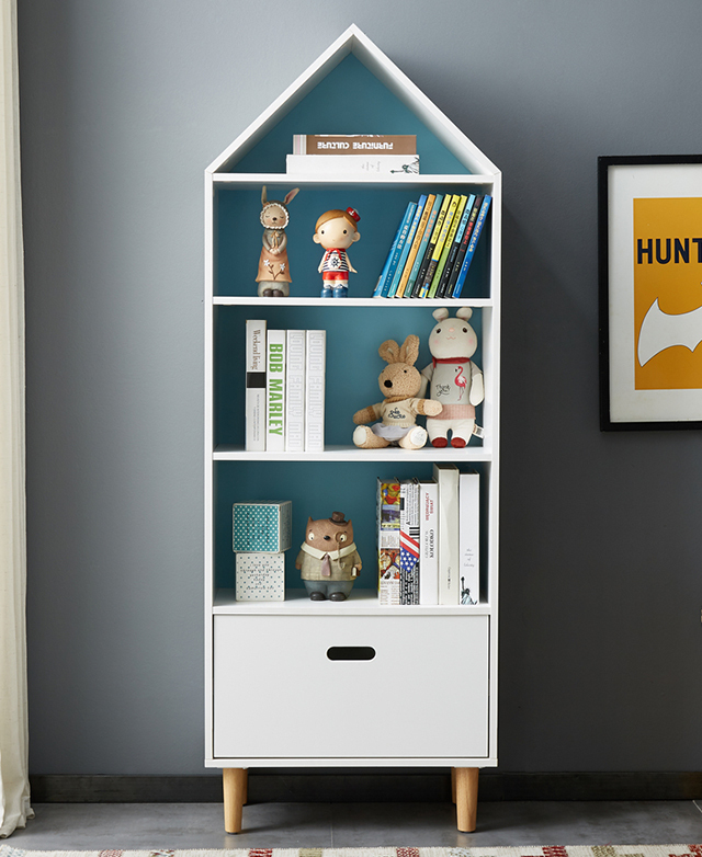 Project Kindy Furniture Marlow White & Blue Bookcase | Temple