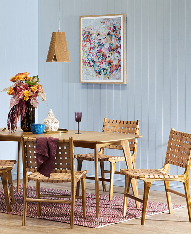 Surrounded by colourful florals, artwork and furniture, the golden timber hue of the American oak wood takes centre stage. Surrounded by colourful florals, artwork and furniture, the golden timber hue of the American oak wood takes centre stage.