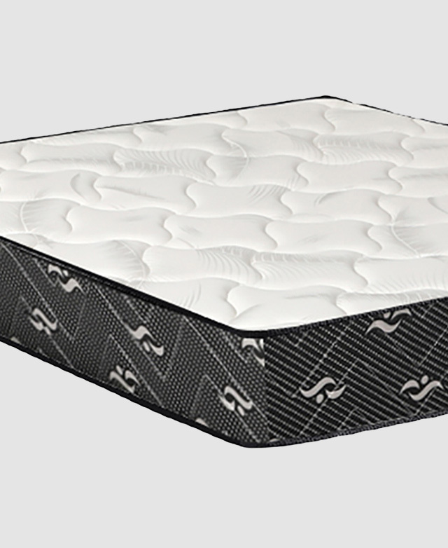 The cropped image depicts the mattress's quilted top and patterned sides.