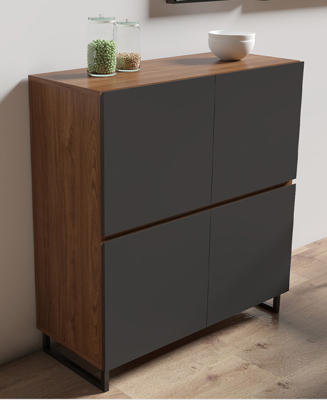 Core Living Walnut & Grey 4 Door Johnson Sideboard | Temple & Webster