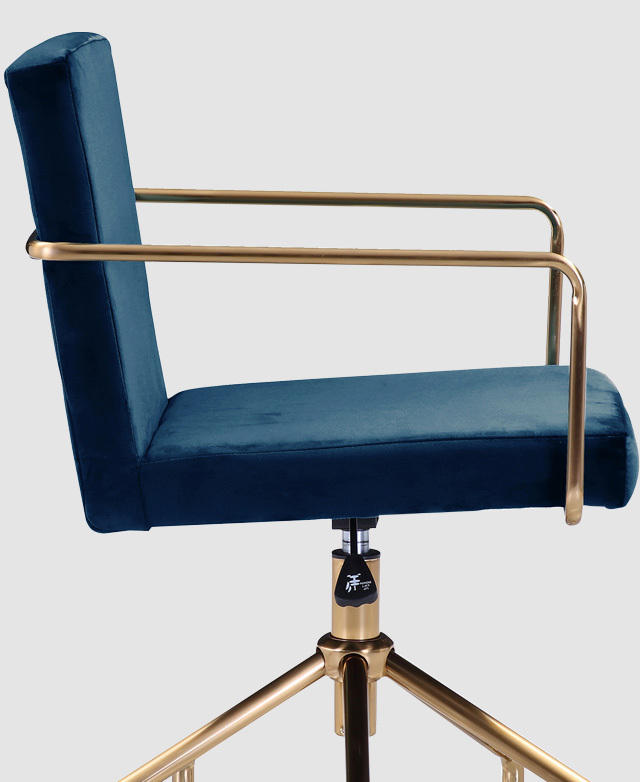 blue velvet office chair with arms