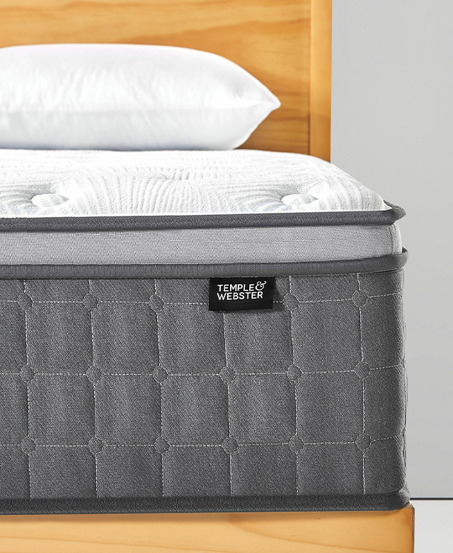 The front-on image displays the depth of the mattress, and highlights the soft foam top.