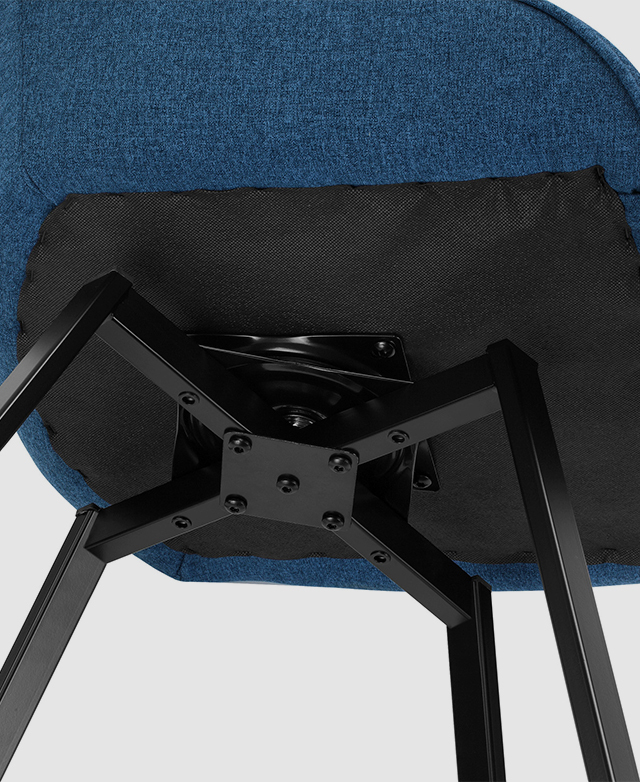 The underside of the chair displays the black metal swivel function. The underside of the chair displays the black metal swivel function.