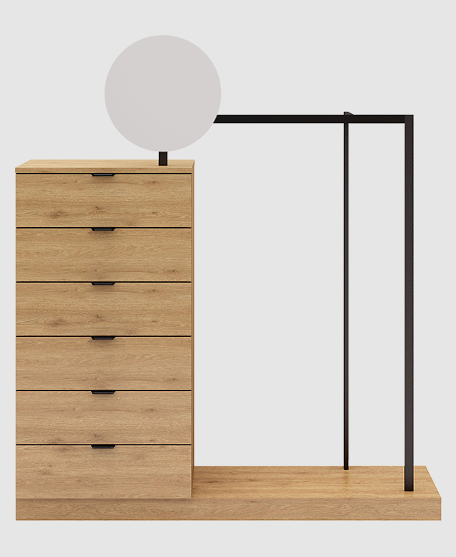 The full unit outlines the sleek steel frame element.