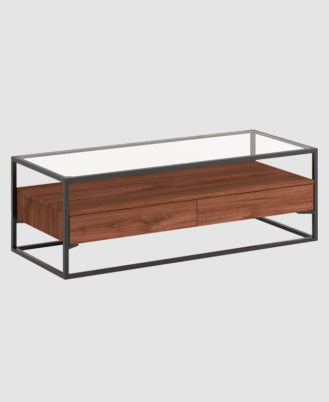 At a slight angle, the full coffee table is shown, free from adornment. At a slight angle, the full coffee table is shown, free from adornment.