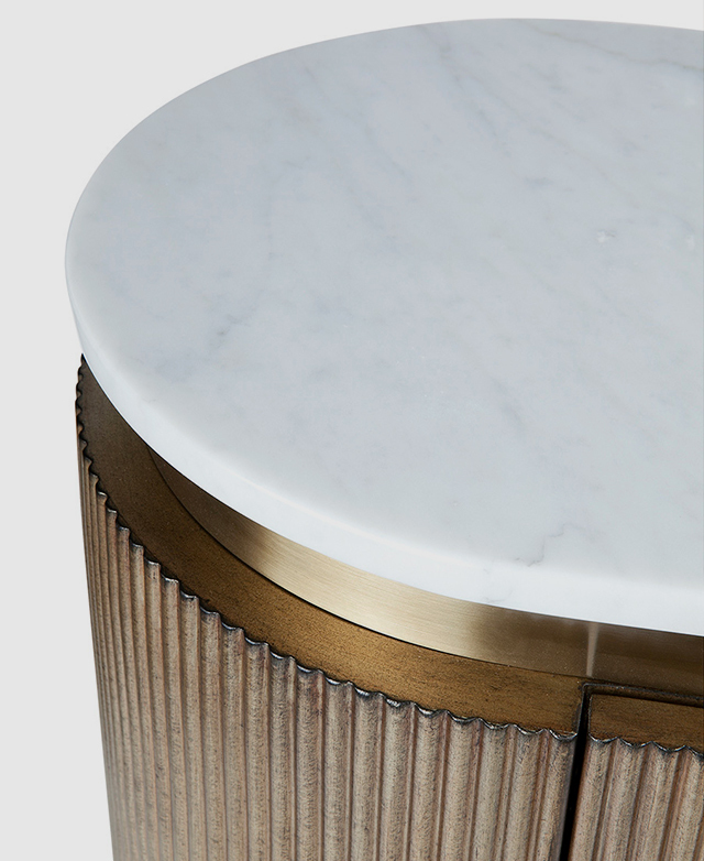 Bird's-eye view of the genuine marble table top. The white surface features natural grey veins.