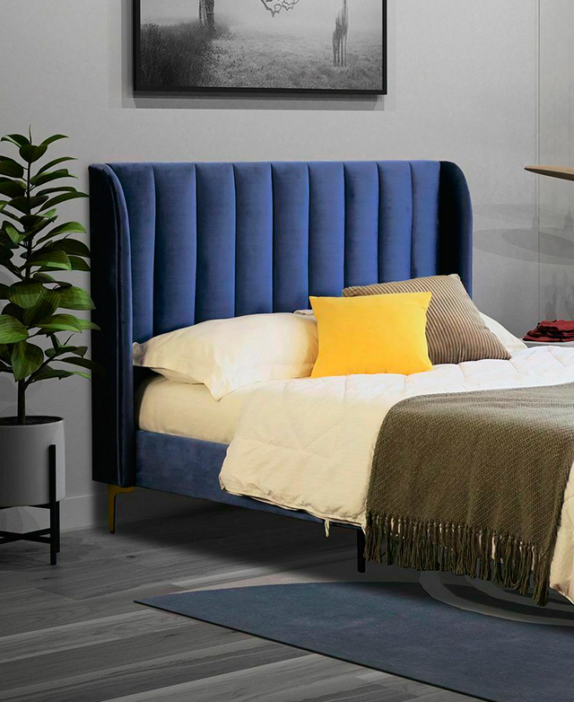 Rawson & Co Blue Modern Classic Herman Velvet Bed Frame | Temple & Webster