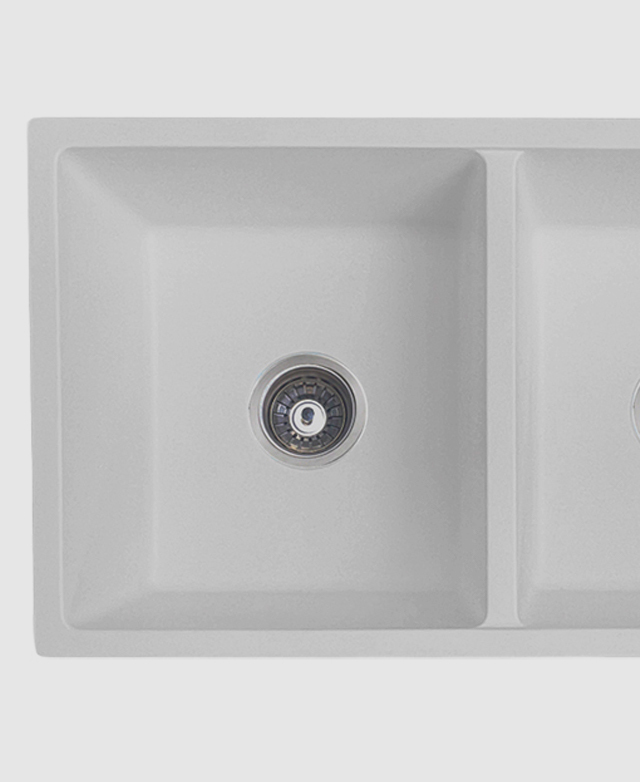 FontaineIndustries White Ontario Double Square Granite Kitchen Sink