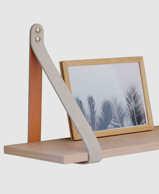 H&G Designs Mushroom & Tan Suede Leather Strap Shelf Temple & ster