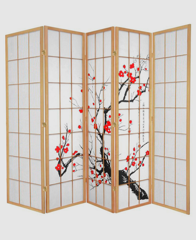 Storage Co 5 Panel Cherry Blossom Room Divider Screen Temple & ster