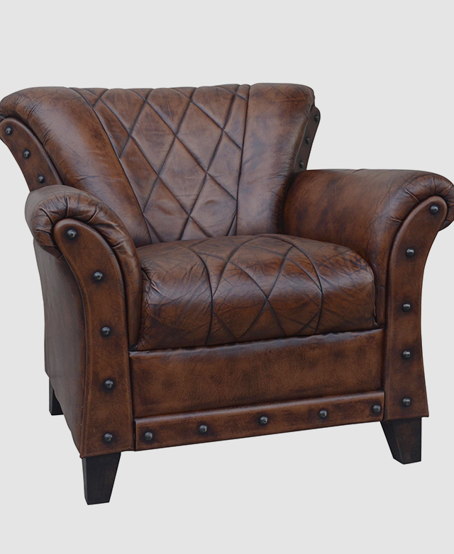 brown leather studded chair