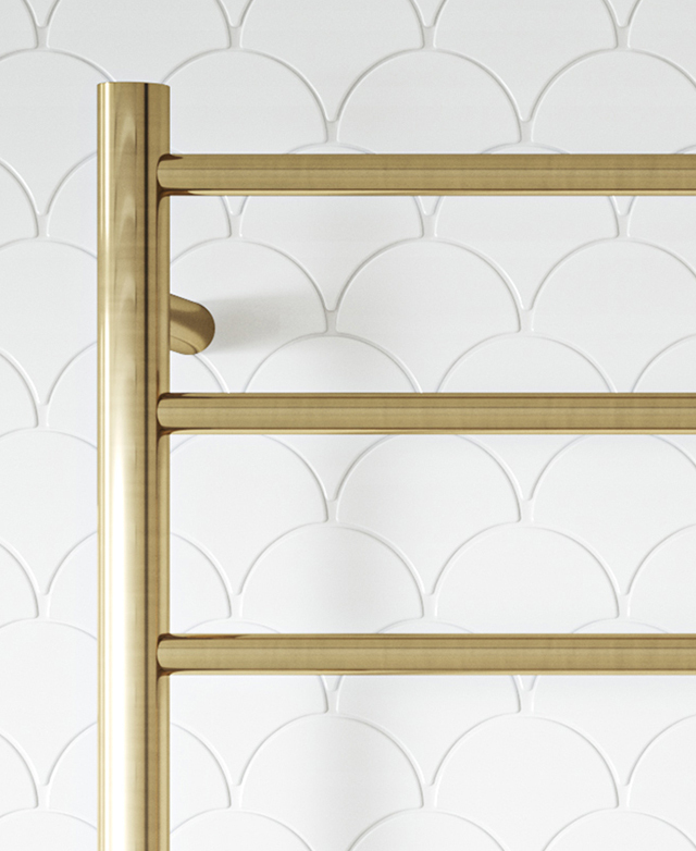 Brushed Brass 7 Bar Round Heated Towel Rail