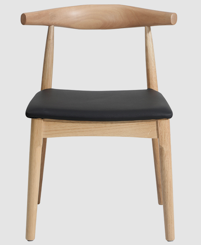 Front view of the dining chair displays the breadth of the seat and the clean lines of the frame.