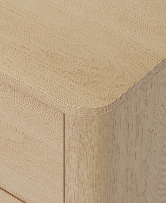 A top-down view puts one of the rounded corners in focus to highlight its softened modern look. A top-down view puts one of the rounded corners in focus to highlight its softened modern look.