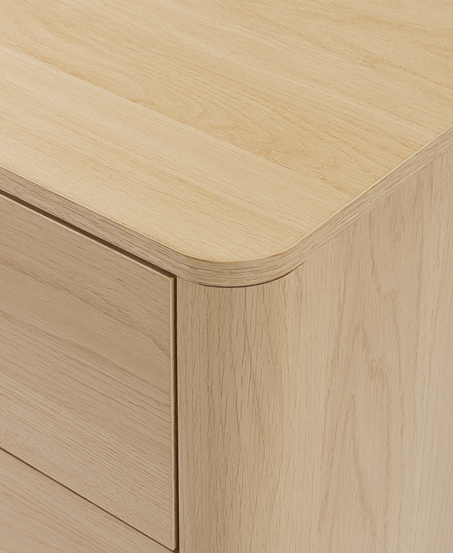 A top-down view puts one of the rounded corners in focus to highlight its softened modern look. A top-down view puts one of the rounded corners in focus to highlight its softened modern look.