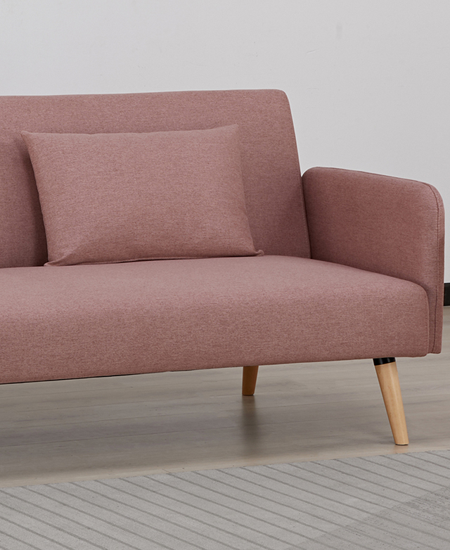 The minimalistic pink sofa has neat lines, a narrow silhouette, and timber legs for a modern finish. The minimalistic pink sofa has neat lines, a narrow silhouette, and timber legs for a modern finish.