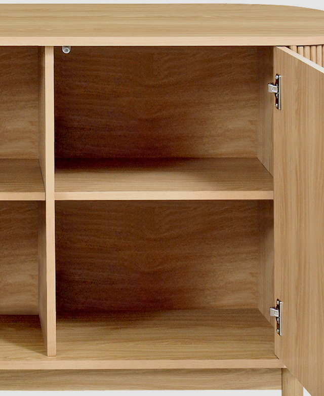 The doors are open to reveal generous inner shelving.