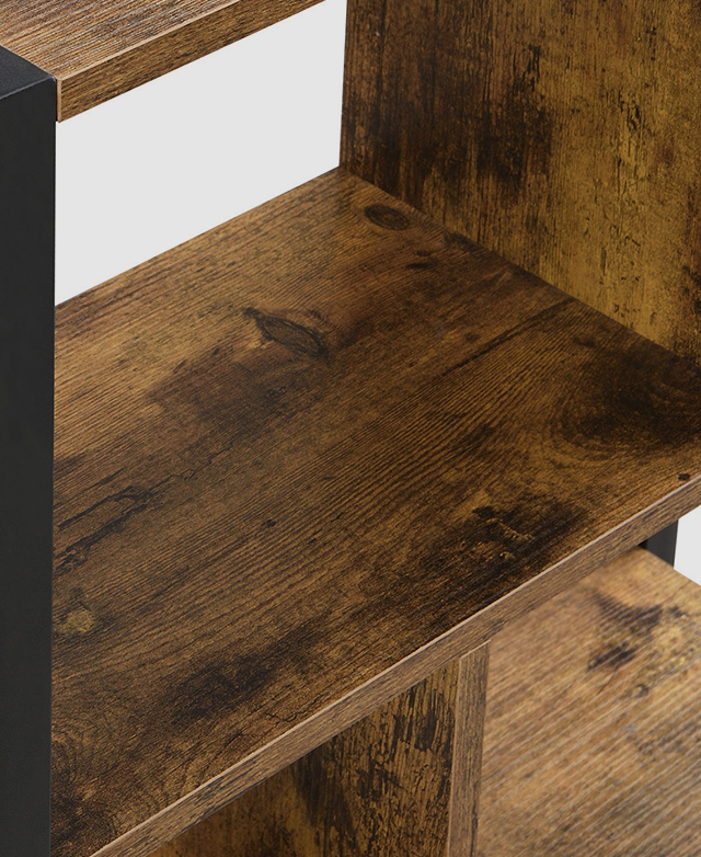 A three-quarter bird's eye view highlights the wood grain effect and its rich timber colouring.