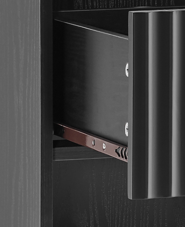A close-up of the inner side of a drawer to highlight the strong metal runner.