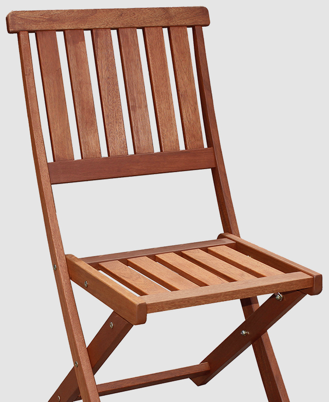 The outdoor timber chair has a slatted seat and slatted back in a rich, medium wood tone. The outdoor timber chair has a slatted seat and slatted back in a rich, medium wood tone.