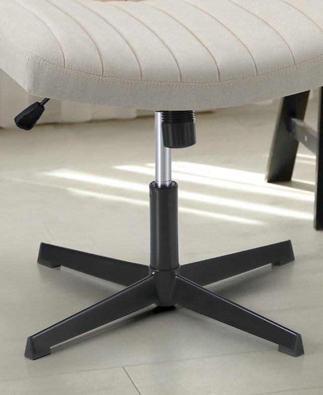 Black and silver metal office chair base includes the gas lift lever. Black and silver metal office chair base includes the gas lift lever.