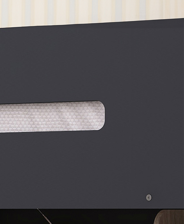 Close view of the charcoal loft bed's laminated side panel.