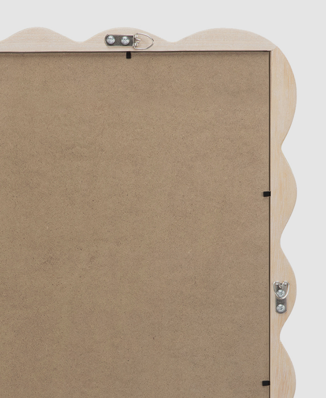 Metal hooks on the reverse of the frame are along each side so that it can be hung horizontally and vertically.