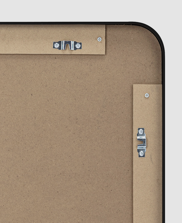 Metal hooks on the reverse of the frame are along each side so that it can be hung horizontally and vertically.