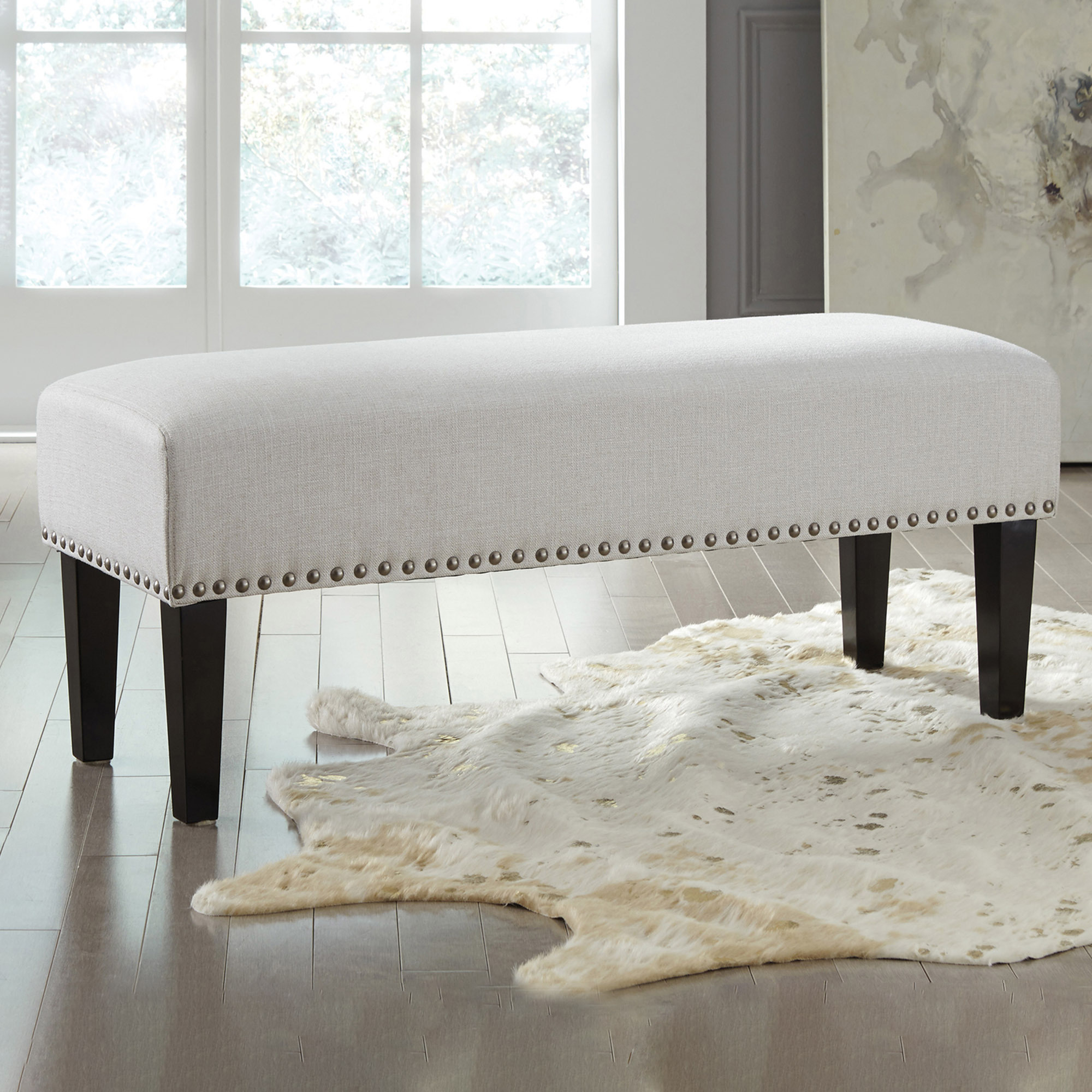 white upholstered bench seat