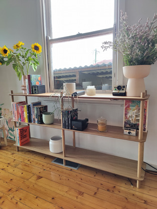 Kayla Bay by Temple & Webster Natural Banjo 3 Tier Long Bookshelf