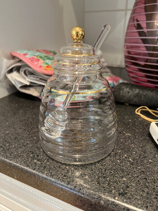 Honey Bee Glass Honey Pot with Dipper