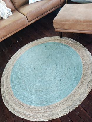 Network Natural & Light Blue Jute Rug | Temple & Webster