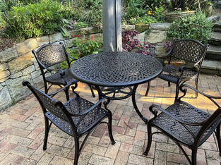 Cast Iron Outdoor 5 Piece Prato Cast Aluminium Dining Table & Chair Set ...