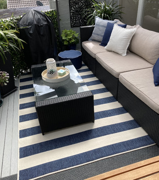 Network Navy & White Striped Power-Loomed Outdoor Rug | Temple & Webster